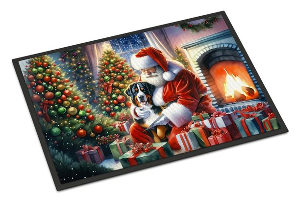 Greater Swiss Mountain Dog And Santa Claus Doormat Front Door Mat Indoor Outdoor Rugs For Entryway, Non Slip Washable Low Pile, 24H X 36W_maomaolike.com