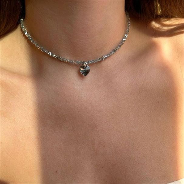 Fashion Vintage Sexy Zircon Heart Pendant Necklace For Women Female Boho Geometric Baroque Transparent Crystal Chain_maomaolike.com