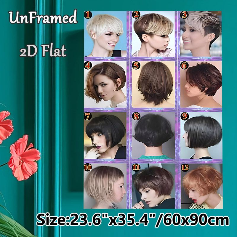Short Hairstyles Collection Painting Poster, Stylish 12 Curated Short Hair Styles Collage Poster, Hair Styling Reference Idea For Beauty Salon_maomaolike.com