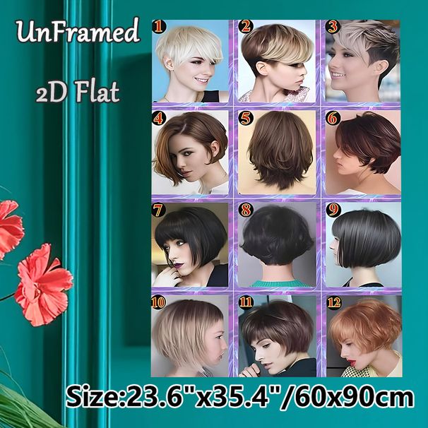 Short Hairstyles Collection Painting Poster, Stylish 12 Curated Short Hair Styles Collage Poster, Hair Styling Reference Idea For Beauty Salon_maomaolike.com