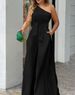 Women's Clothing Fashion 2023 Summer Slant Collar Single Side Lace Irregular Off Shoulder High Waist Pocket Wide Leg Pants Casual Jumpsuit_maomaolike.com