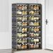 8 Tiers 32 Pairs Hard Plastic Shoe Storage Organizer Cabinet For Entryway, Large Stackable Collapsible Sneaker Shoe Box Organizer For Closet, Portable Folding Shoe Cabinet With Doors, Black_maomaolike.com