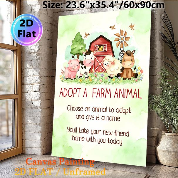 Adopt A Farm Animal Painting Poster, Soft Watercolor Cute Farm Animals & Barn Scene Poster, Fun Interactive Design Ideal For Animal-themed Parties And_maomaolike.com