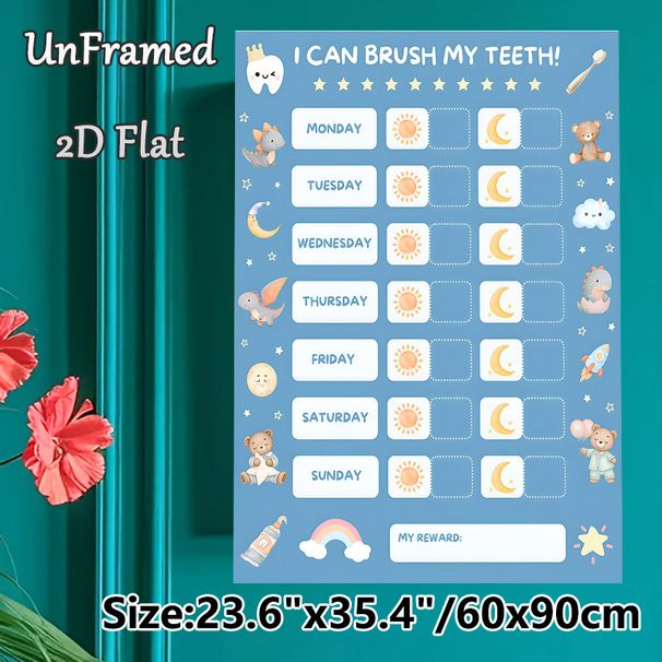 Tooth Brushing Reward Chart Painting Poster, Soft Watercolor Cute Cartoon Tooth & Animal Themed Poster, Helps Maintain Consistent Tooth-brushing_maomaolike.com