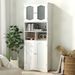 58.5 Inch Freestanding Linen Bathroom Storage Cabinet With Frost Glass Doors_maomaolike.com
