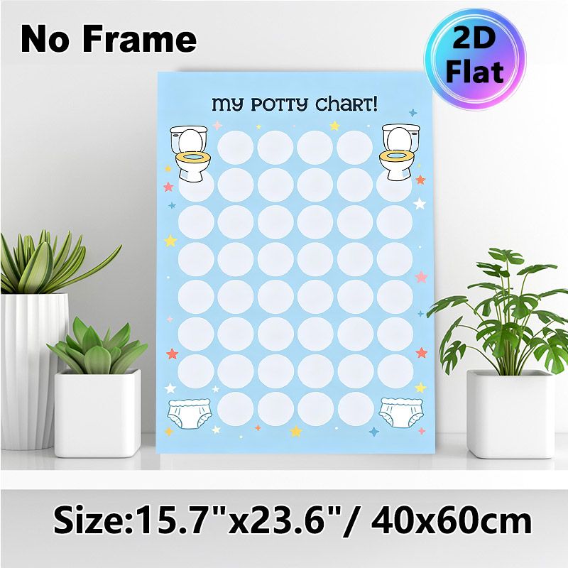 Potty Chart Painting Poster, Cute Cartoon-style Light Blue Poster With Toilet, Diaper And Star Elements, Practical Tool For Tracking Potty Training_maomaolike.com