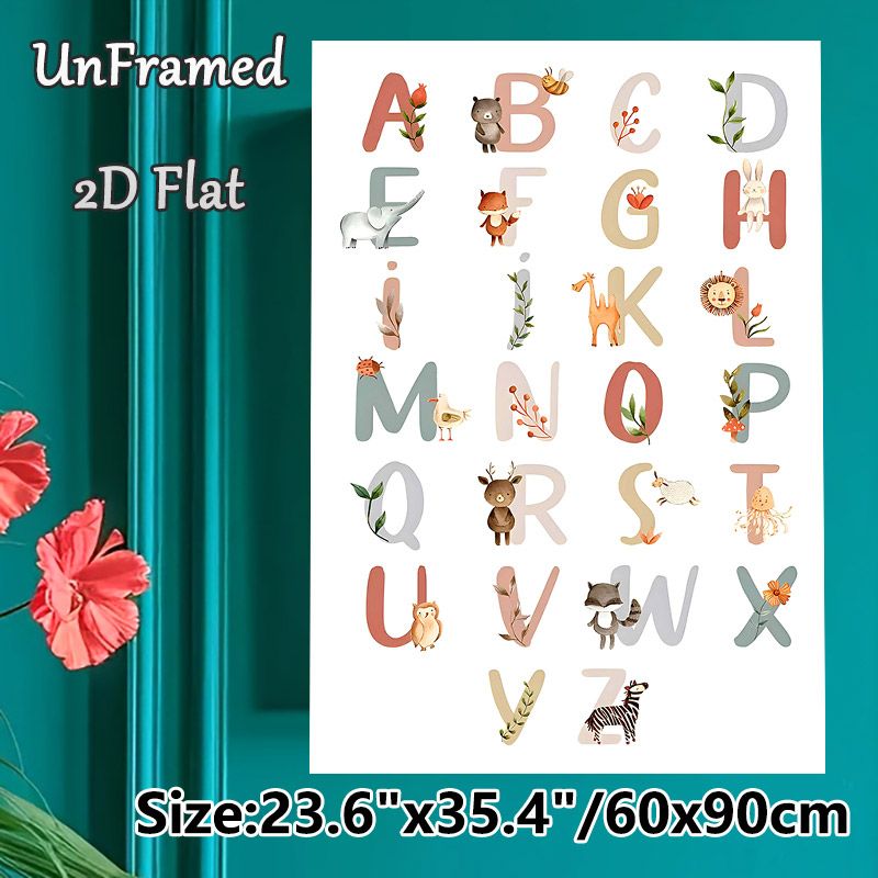 Animal Alphabet Painting Poster, Watercolor Cute Animal & Botanical Alphabet Poster, Assists With Letter Recognition, Suitable For Study Space, Living_maomaolike.com