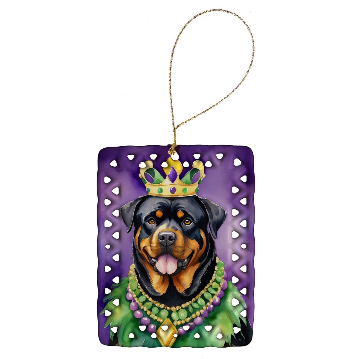 Rottweiler King Of Mardi Gras Porcelain Ornament Christmas Tree Hanging Decorations For Home Christmas Holiday, Rectangle, Gift, Multicolor_maomaolike.com