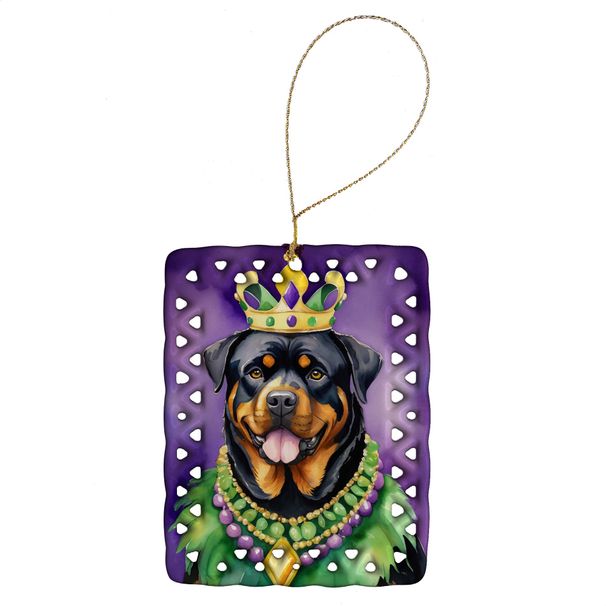 Rottweiler King Of Mardi Gras Porcelain Ornament Christmas Tree Hanging Decorations For Home Christmas Holiday, Rectangle, Gift, Multicolor_maomaolike.com
