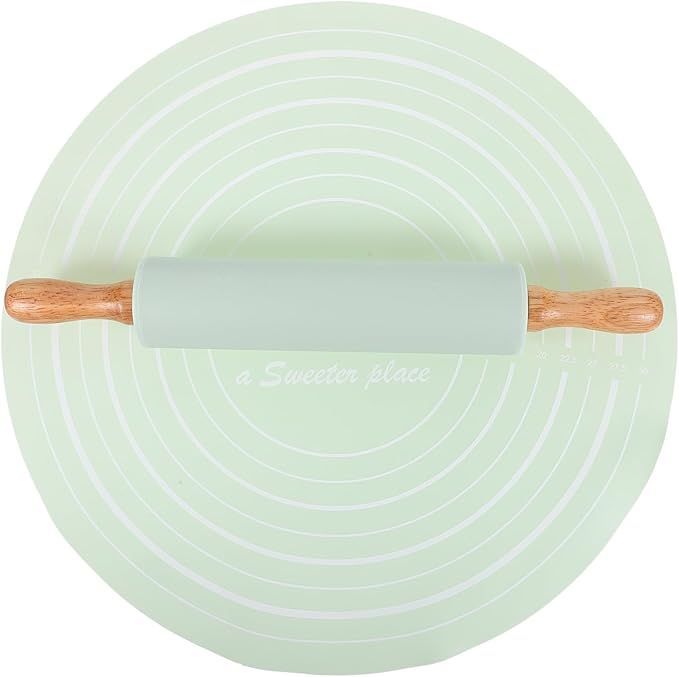 Cookie Rolling Mat Set Silicone Dough Mat Rolling Pin For Baking Non-stick Reusable_maomaolike.com