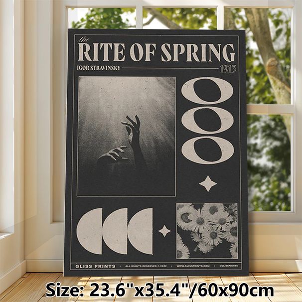 The Rite Of Spring Themed Painting Poster, Vintage Monochrome Collage Style Poster, Artistic Retro Artwork Ideal For Living Room, Studio And Music_maomaolike.com