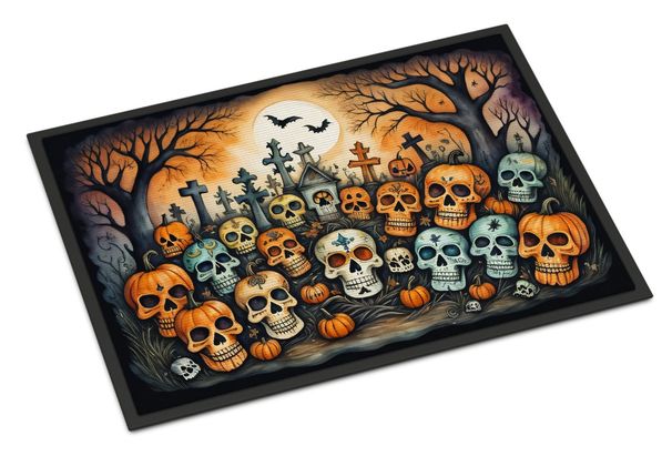 Calaveras Sugar Skulls Spooky Halloween Doormat Front Door Mat Indoor Outdoor Rugs For Entryway, Non Slip Washable Low Pile, 24H X 36W_maomaolike.com