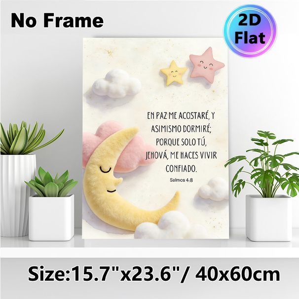 Spanish Psalm Moon & Star Painting Poster, Soft Plush-style Pastel Scene Poster, Soothing Faith-inspired Decor Ideal For Bedroom, Quiet Living Spaces_maomaolike.com