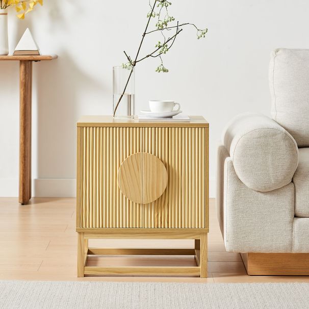 WOODEEM Modern Black Night Stand 24" Wide With Solid Wood Doors, Bedroom Nightstand 24" Tall Bedside Tables, Mid Century Vintage Fluted Sofa End Side Table Living Room_maomaolike.com