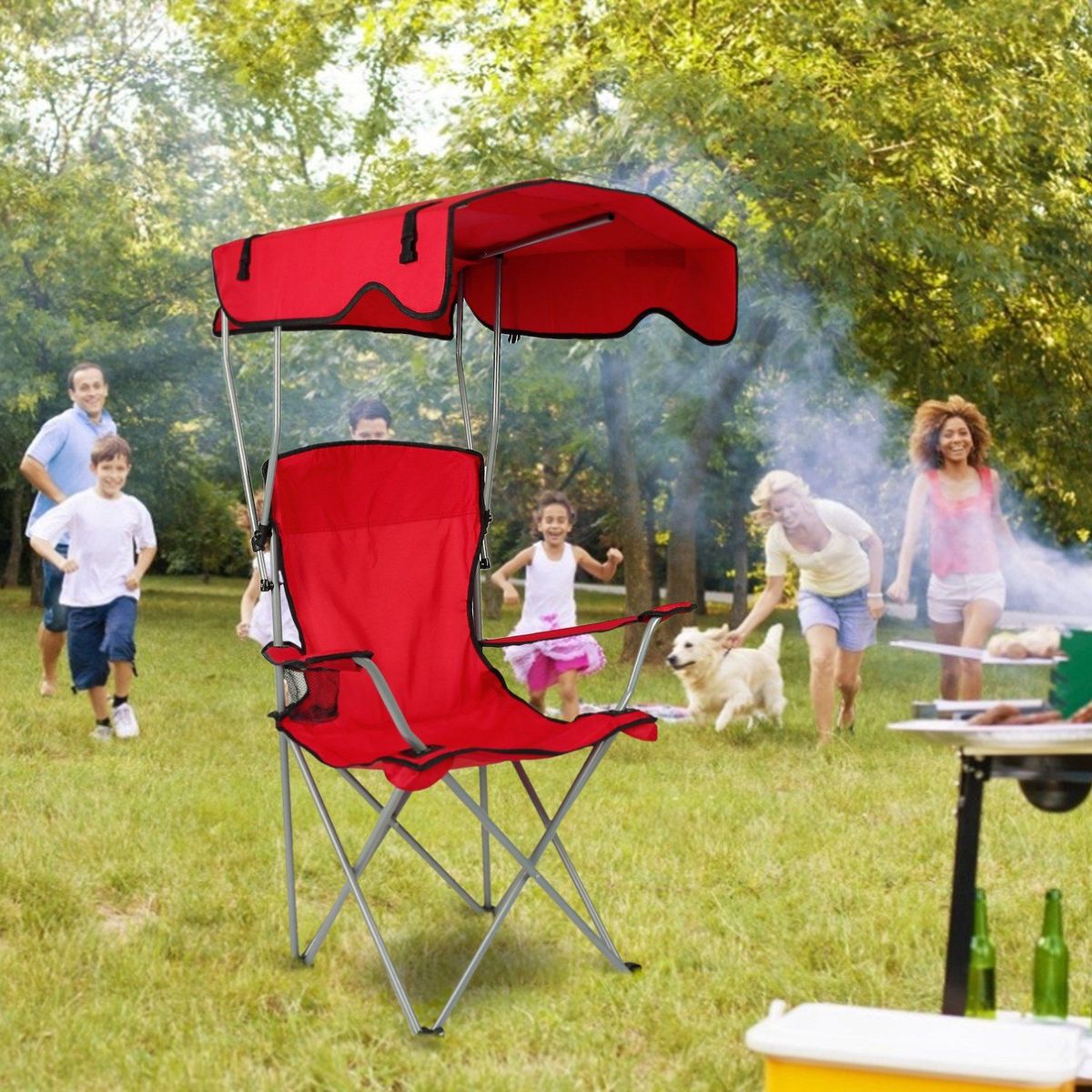 Foldable Beach Canopy Chair Sun Protection Camping Lawn Canopy Chair 330LBS Load Folding Seat W/ Cup Holder For Beach Poolside Travel Picnic_maomaolike.com
