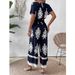 Women's V-neck bat sleeve waist jumpsuit_maomaolike.com