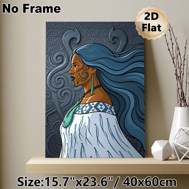 Maori Themed Painting Poster, Bold Tribal Style Portrait Poster, Distinctive Cultural Artwork Suitable For Living Room, Bedroom And Office Wall Decor_maomaolike.com