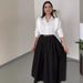 Women's Clothing all match solid color shirt high waist large swing skirt two piece suit_maomaolike.com