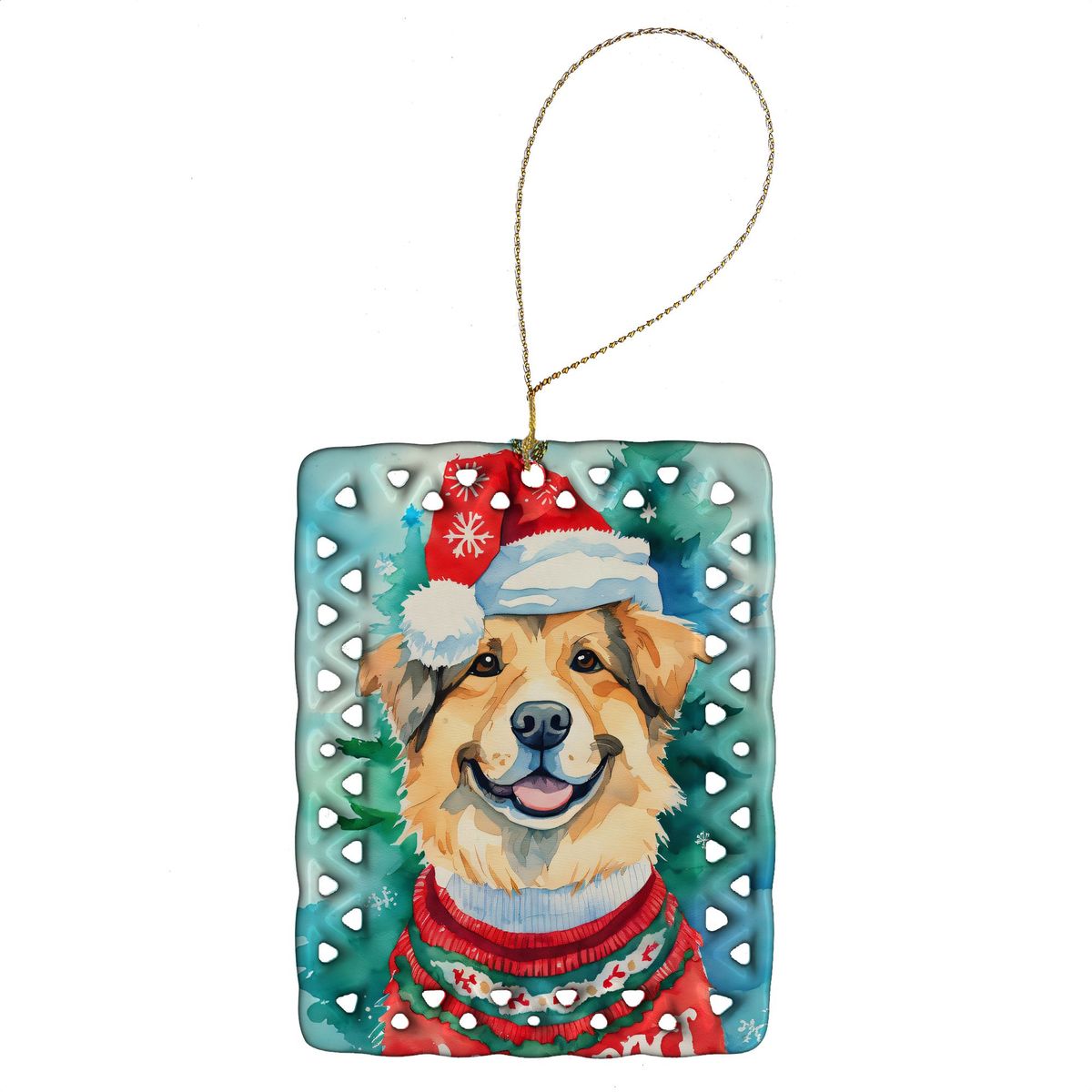 Finnish Lapphund Christmas Porcelain Ornament Christmas Tree Hanging Decorations For Home Christmas Holiday, Rectangle, Gift, Multicolor_maomaolike.com