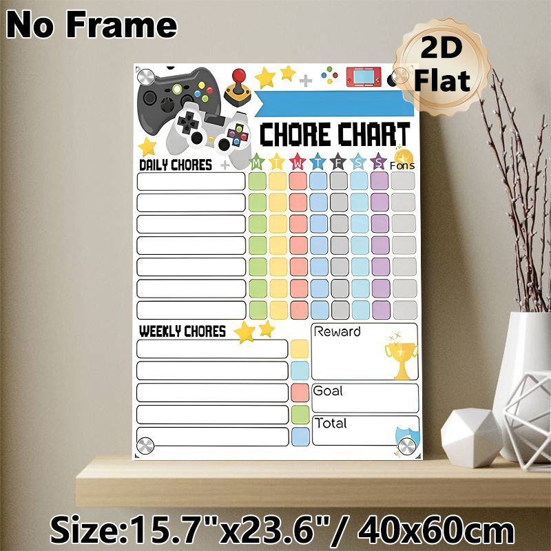 Gaming Themed Chore Chart Painting Poster, Vibrant Game Controller Illustrated Poster, Practical For Tracking Daily & Weekly Chores, Suitable For Home_maomaolike.com
