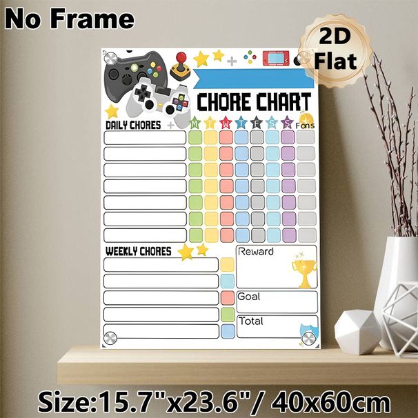 Gaming Themed Chore Chart Painting Poster, Vibrant Game Controller Illustrated Poster, Practical For Tracking Daily & Weekly Chores, Suitable For Home_maomaolike.com