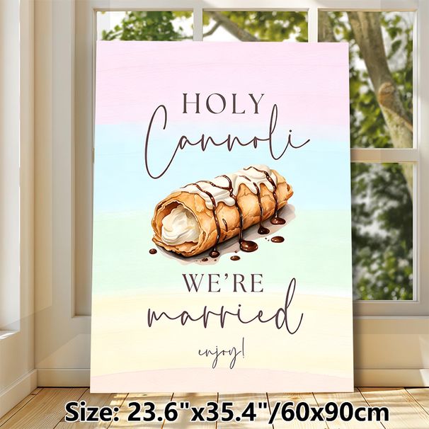 Cannoli Wedding Themed Painting Poster, Pastel Watercolor Style Cannoli & Wedding Quote Poster, Warm Festive Decor Idea For Wedding Reception, Dining_maomaolike.com
