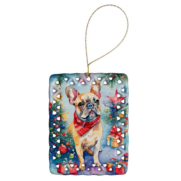French Bulldog Christmas Porcelain Ornament Christmas Tree Hanging Decorations For Home Christmas Holiday, Rectangle, Gift, Multicolor_maomaolike.com