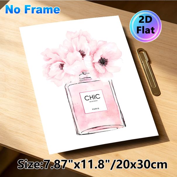 Chic Floral Perfume Bottle Painting Poster, Soft Watercolor Blush Pink Flower & Perfume Bottle Poster, Delicate Elegant Decor Suitable For Bedroom_maomaolike.com