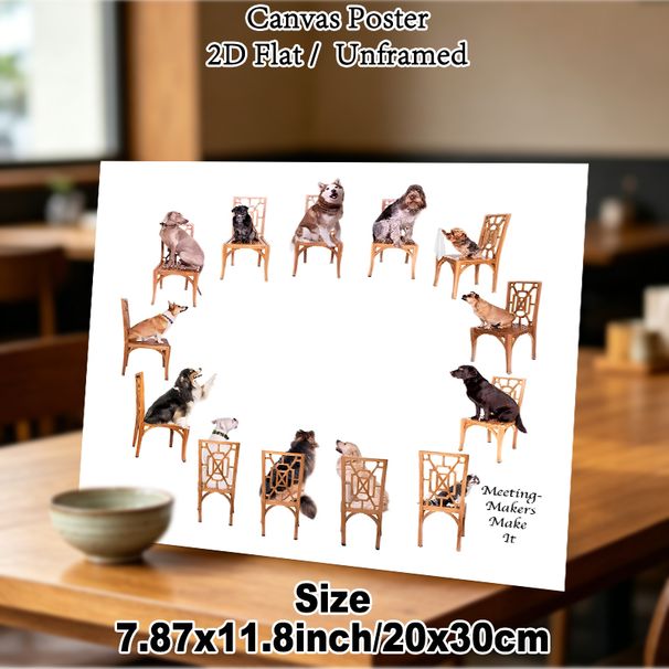 Dog Meeting Painting Poster, Cute Whimsical Dog Gathering Scene Poster, Delightful Pet-Themed Decor For Living Room, Pet-Friendly Spaces_maomaolike.com
