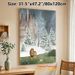 Winter Castle & Lion Themed Painting Poster, Soft Watercolor Fantasy Scene Poster, Whimsical Snowy Castle With Lion, Street Lamp And Open Book Design_maomaolike.com