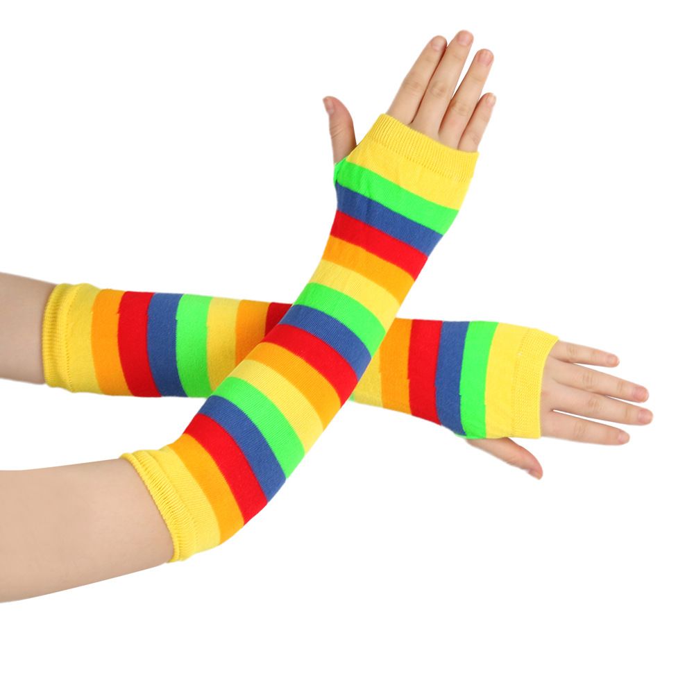 Unisex Colorful long gloves Holiday Party Party Rainbow wrist sleeve Fingerless gloves Colorful striped sleeves_maomaolike.com