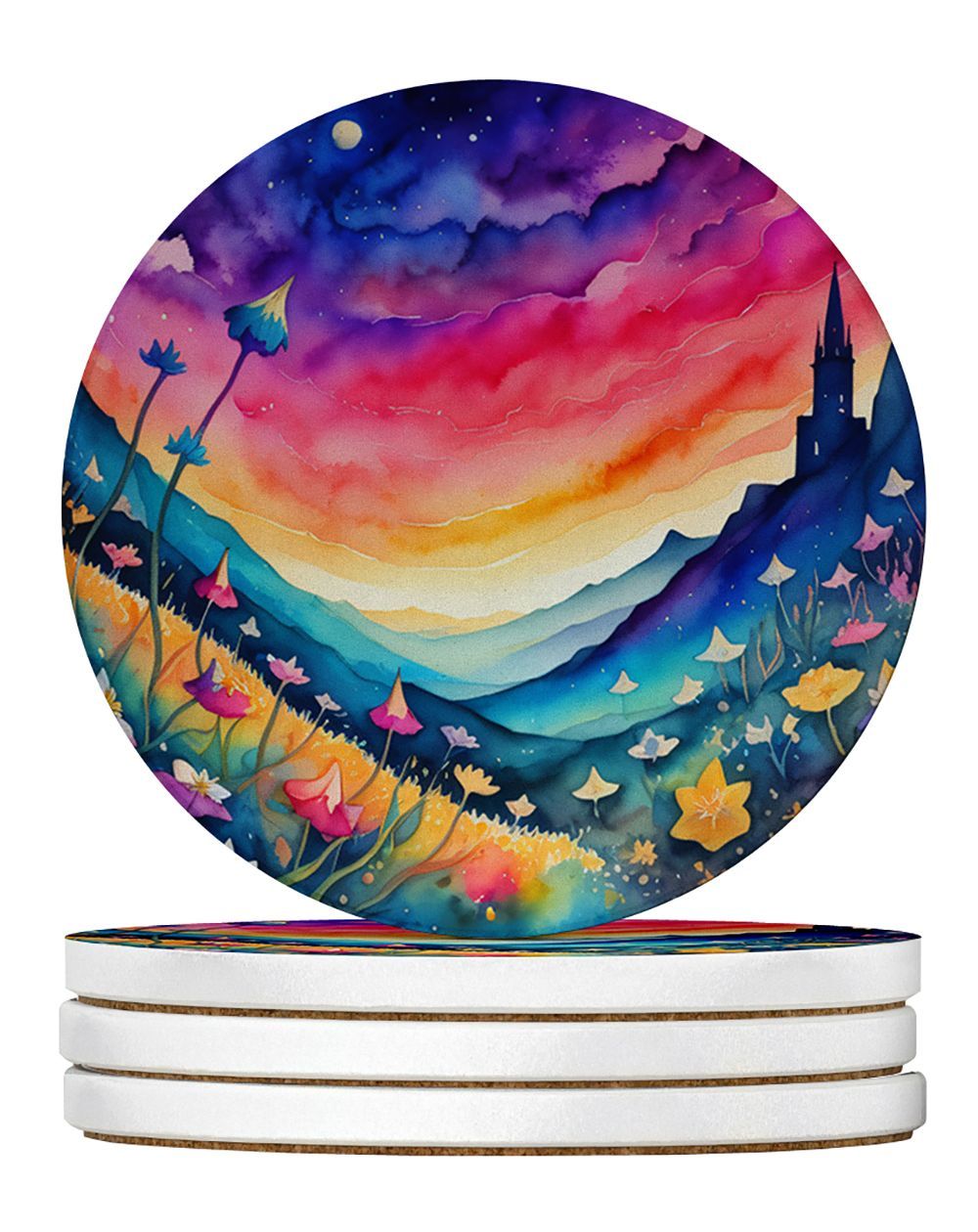Colorful Campanula Large Sandstone Coasters Pack Of 4 Absorbent Round Coasters Decor Gifts For Men Or Women, 4 In, Multicolor_maomaolike.com