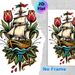 Sailboat & Tulip Themed Painting Poster, Vibrant Traditional Tattoo-style Poster, Artistic Design Featuring Sailboat, Red Tulips And Anchor, Suitable_maomaolike.com