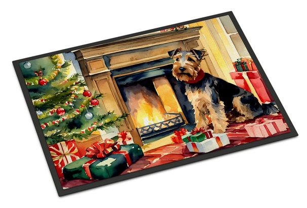 Welsh Terrier Cozy Christmas Doormat Front Door Mat Indoor Outdoor Rugs For Entryway, Non Slip Washable Low Pile, 24H X 36W_maomaolike.com