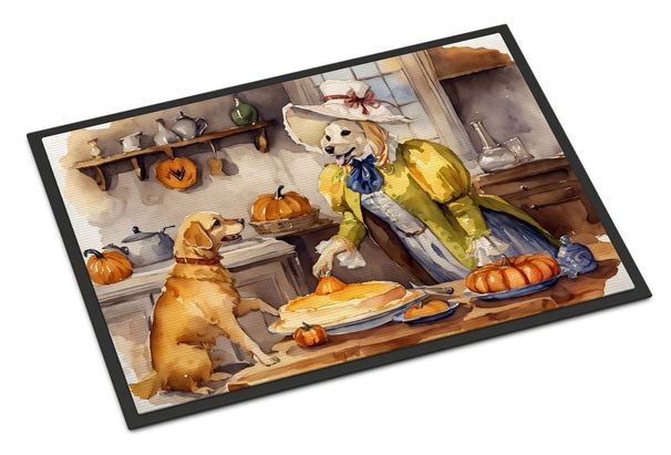 Yellow Lab Fall Kitchen Pumpkins Doormat Front Door Mat Indoor Outdoor Rugs For Entryway, Non Slip Washable Low Pile, 24H X 36W_maomaolike.com