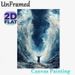 Parted Sea Religious Themed Painting Poster, Vivid Dramatic Surreal Ocean Waves Parted With Robed Figure Poster, Striking Atmospheric Artwork Ideal_maomaolike.com