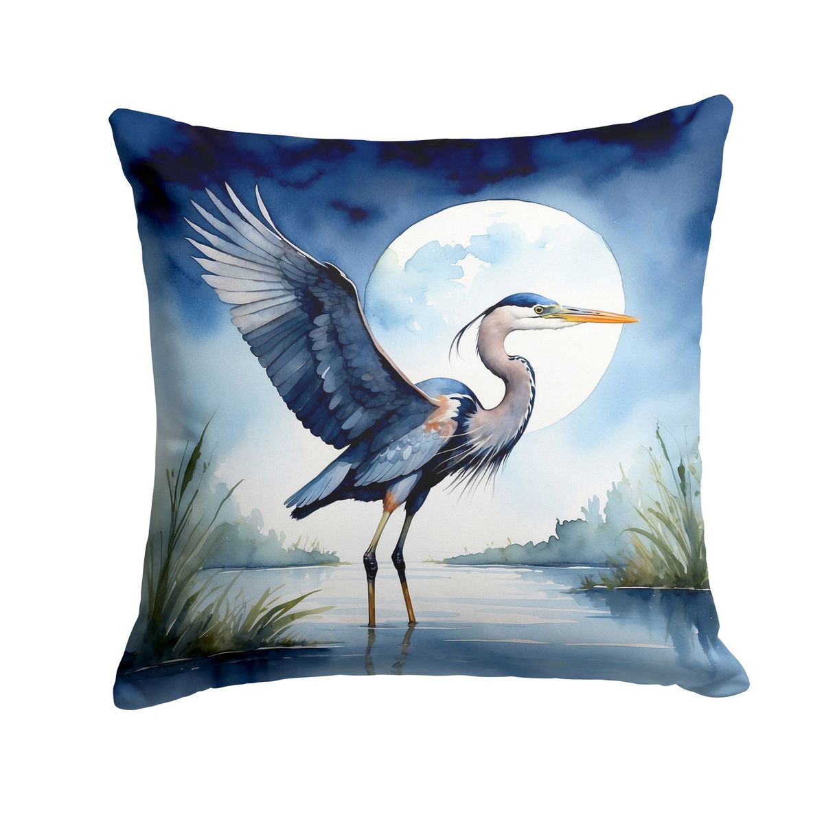 Blue Heron Under The Moonlight Throw Pillow Machine Washable, Indoor Outdoor Decorative Pillow For Couch, Bed Or Patio, 18Hx18W_maomaolike.com