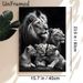 Lion Family Painting Poster, Monochrome Realistic Lion Group Portrait Poster, Warm Wild-themed Decor Ideal For Living Room, Office_maomaolike.com