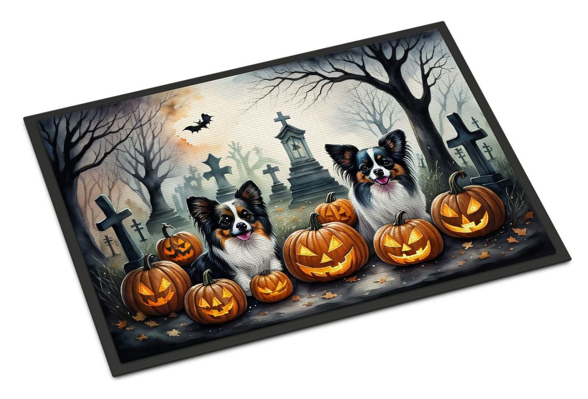 Papillon Spooky Halloween Doormat Front Door Mat Indoor Outdoor Rugs For Entryway, Non Slip Washable Low Pile, 24H X 36W_maomaolike.com
