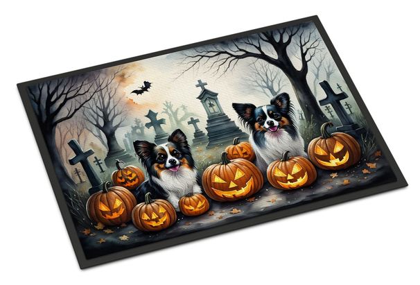 Papillon Spooky Halloween Doormat Front Door Mat Indoor Outdoor Rugs For Entryway, Non Slip Washable Low Pile, 24H X 36W_maomaolike.com