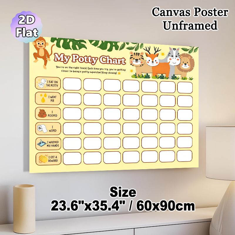 Jungle Animal Potty Chart Painting Poster, Cute Cartoon Jungle Animal Scene Poster, Motivational Design To Track Potty Training Progress, Ideal For_maomaolike.com