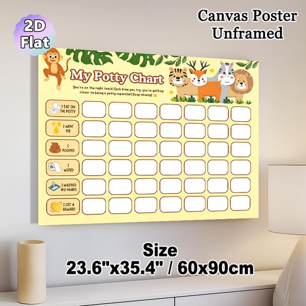 Jungle Animal Potty Chart Painting Poster, Cute Cartoon Jungle Animal Scene Poster, Motivational Design To Track Potty Training Progress, Ideal For_maomaolike.com