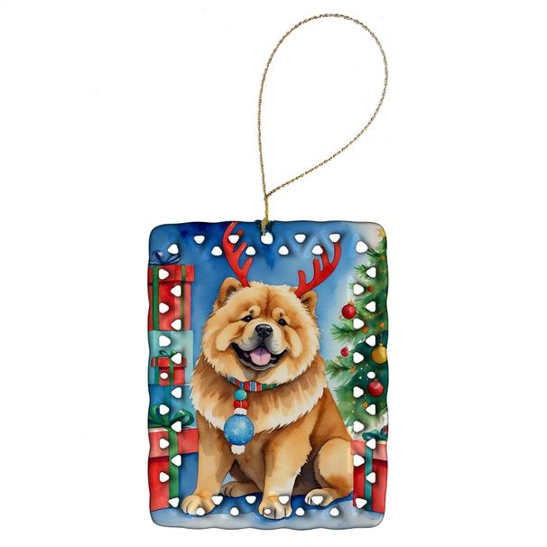 Chow Chow Christmas Reindeer Porcelain Ornament Christmas Tree Hanging Decorations For Home Christmas Holiday, Rectangle, Gift, Multicolor_maomaolike.com