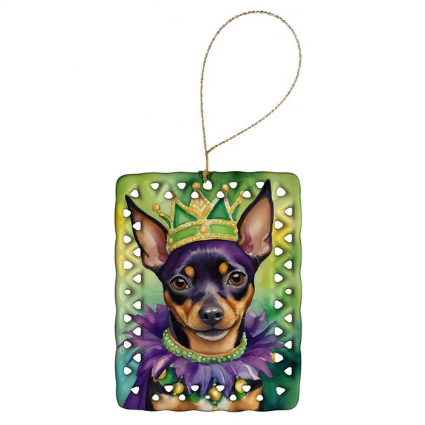 Miniature Pinscher King Of Mardi Gras Porcelain Ornament Christmas Tree Hanging Decorations For Home Christmas Holiday, Rectangle, Gift, Multicolor_maomaolike.com