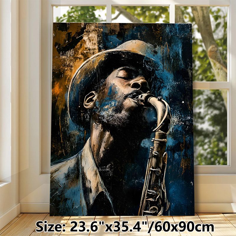Jazz Saxophonist Painting Poster, Rich Textured Impasto-style Musician Portrait Poster, Artistic Musical-themed Decor Ideal For Music Studio, Living_maomaolike.com