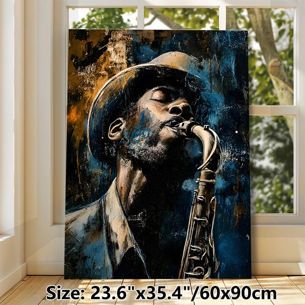 Jazz Saxophonist Painting Poster, Rich Textured Impasto-style Musician Portrait Poster, Artistic Musical-themed Decor Ideal For Music Studio, Living_maomaolike.com