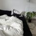 Cat Is Here INS Style Simple Washed Bedding Set Of Four Black And White Pure Cotton Sheet Duvet Cover Bed Skirt_maomaolike.com