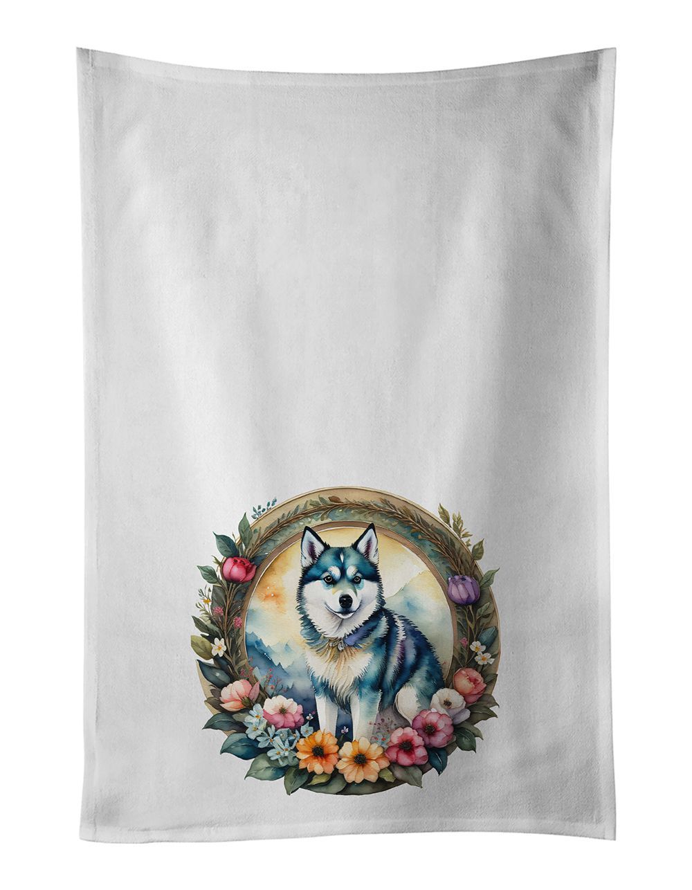 Alaskan Klee Kai And Flowers Kitchen Towel Set Of 2 White Dish Towels Decorative Bathroom Hand Towel For Hand, Face, Hair, Yoga, Tea, Dishcloth, 19 X 28", White_maomaolike.com