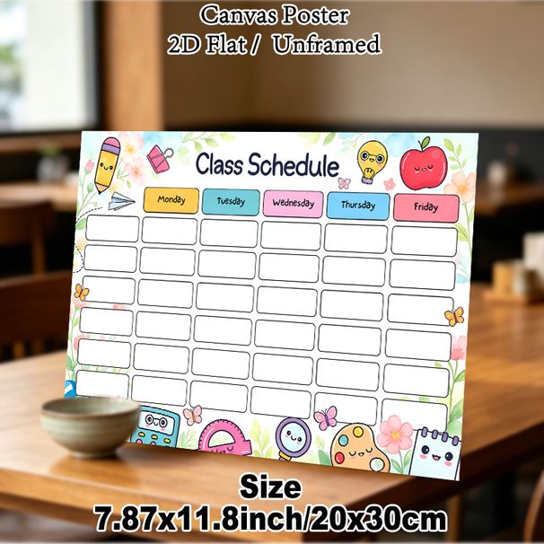 Class Schedule Painting Poster, Cute Cartoon Style Poster With Kawaii Stationery & Floral Accents, Functional Planner To Arrange Weekly Classes_maomaolike.com