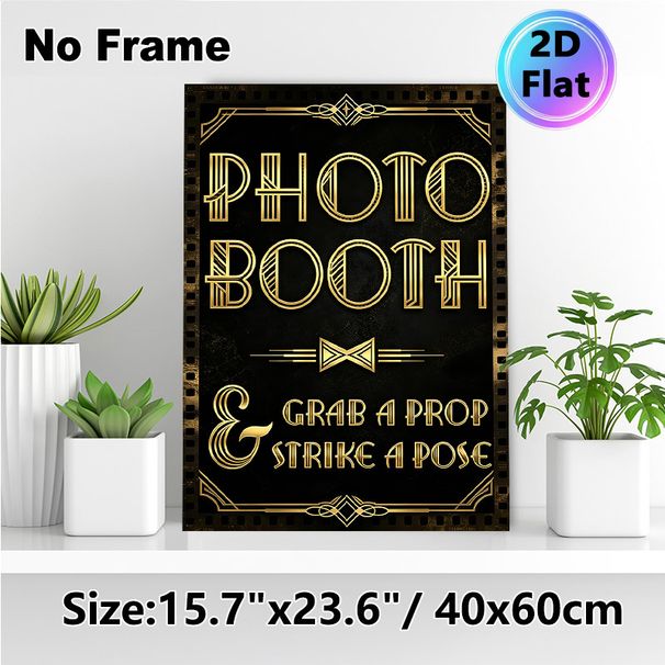 Photo Booth Themed Painting Poster, Vintage Art Deco Black & Gold Film Strip Framed Poster, Retro Decorative Accent Suitable For Weddings, Parties And_maomaolike.com